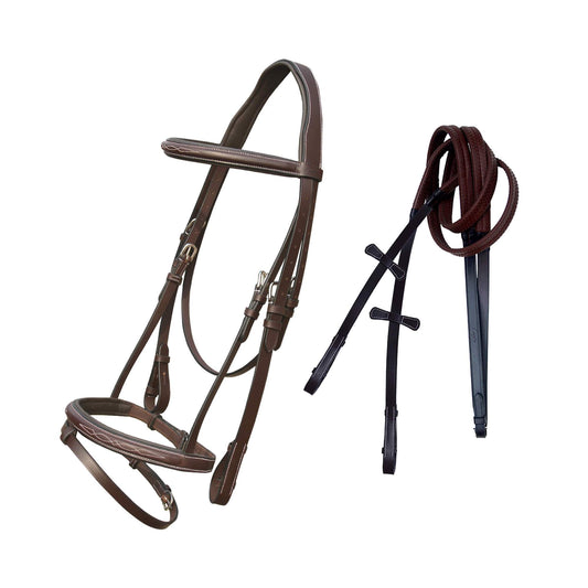 Bridles & Reins ExionPro Twin Designer Fancy Stitched English Snaffle Bridle with Reins