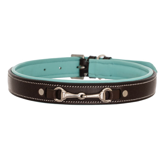 Bridles & Reins ExionPro Silver Snaffle Padded Leather Dog Collar - Sky Blue Padding