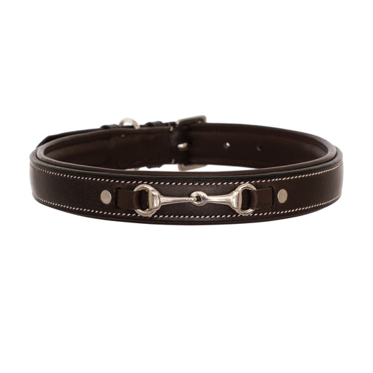 Bridles & Reins ExionPro Silver Snaffle Padded Leather Dog Collar - Brown Padding