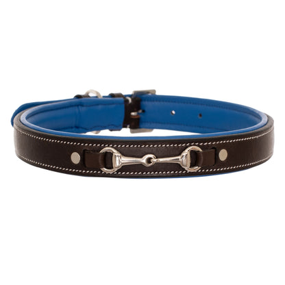 Bridles & Reins ExionPro Silver Snaffle Padded Leather Dog Collar - Blue Padding