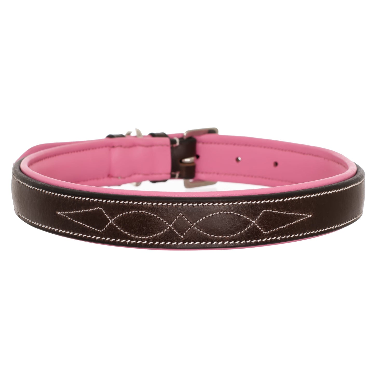 Bridles & Reins ExionPro Fancy Stitched Padded Leather Dog Collar - Pink Padding