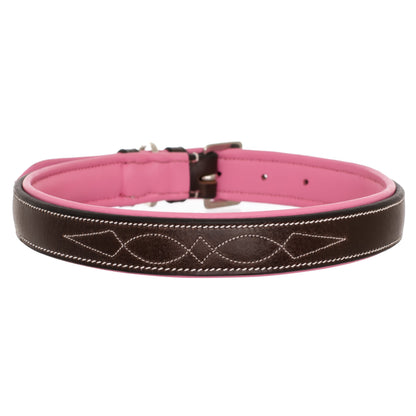 Bridles & Reins ExionPro Fancy Stitched Padded Leather Dog Collar - Pink Padding