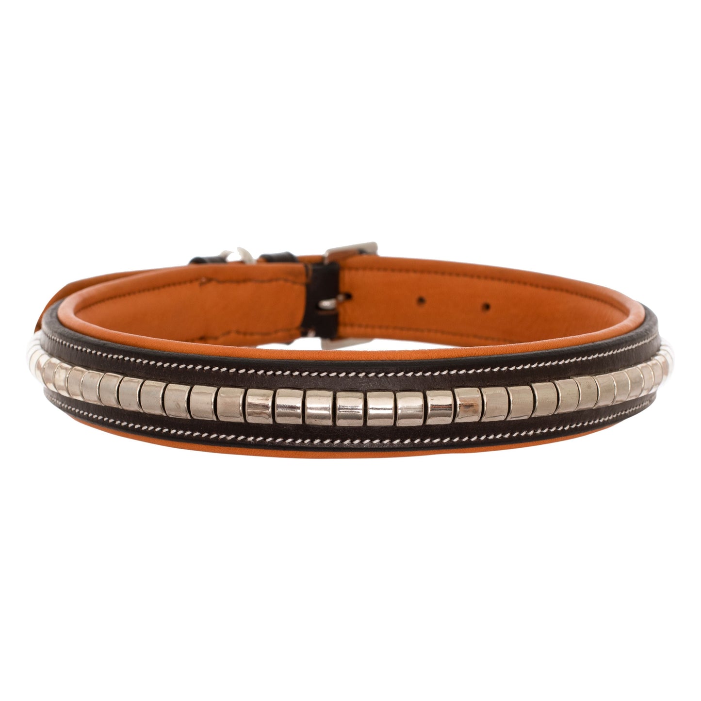 Bridles & Reins ExionPro Silver Clincher Padded Leather Dog Collar - Conker Padding