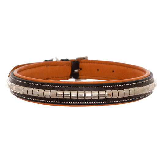 Bridles & Reins ExionPro Silver Clincher Padded Leather Dog Collar - Conker Padding