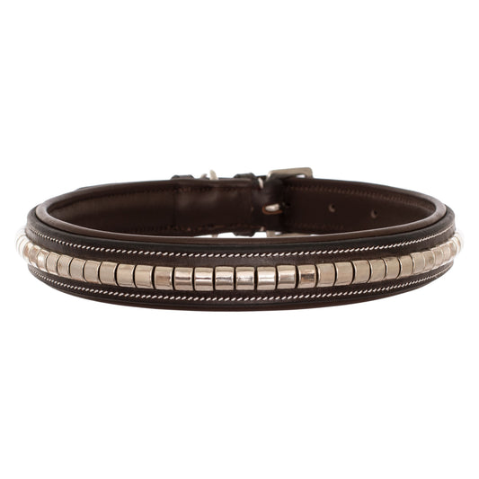 Bridles & Reins ExionPro Silver Clincher Padded Leather Dog Collar - Brown Padding