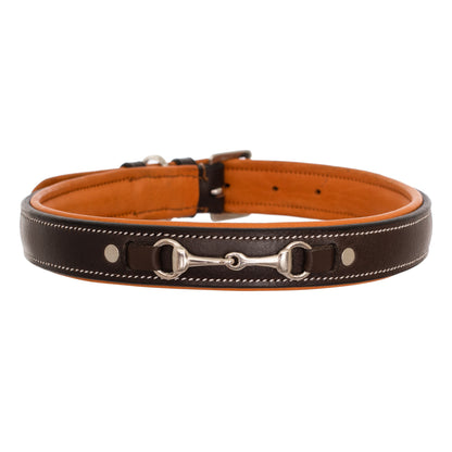 Bridles & Reins ExionPro Silver Snaffle Padded Leather Dog Collar - Conker Padding