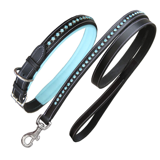 Bridles & Reins ExionPro Blue Bling Dog Collar With Leash