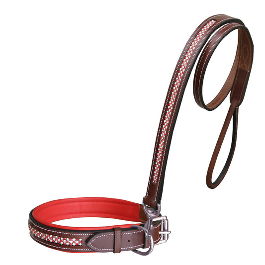 Bridles & Reins ExionPro Red Bling Padded Dog Collar With Dog Leash