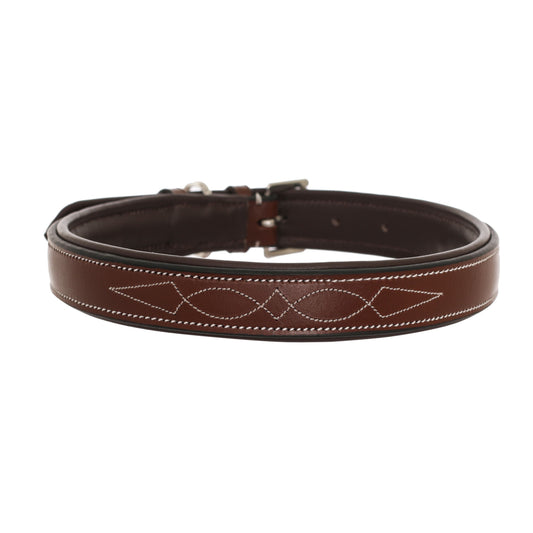 Bridles & Reins ExionPro Fancy Stitched Padded Leather Dog Collar - Oak Brown Padding