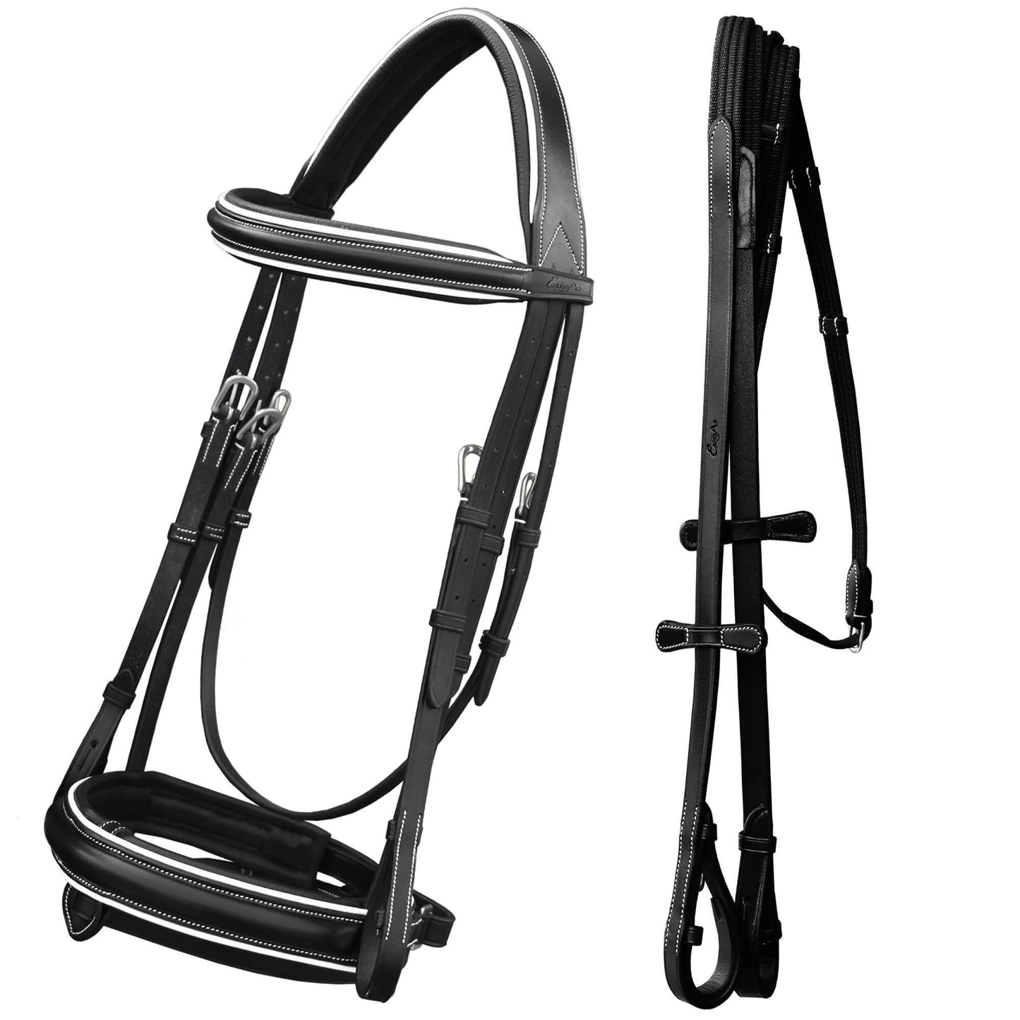 Bridles & Reins ExionPro Comfort Lined White Piping Broad Dressage Bridle With Web Reins