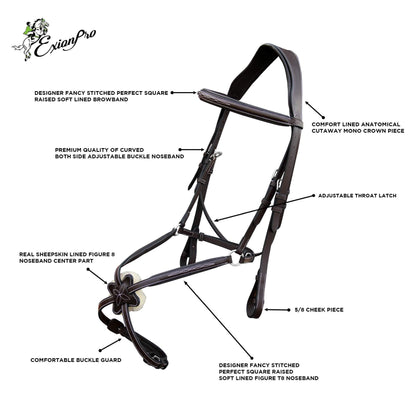 Bridles & Reins ExionPro Padded Ear Free Monocrown Crown Piece Figure 8 Bridle & Reins