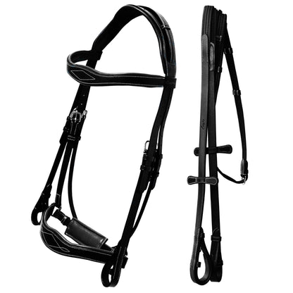 Bridles & Reins ExionPro Broad Wave Shape Designer Fancy Dressage Bridle & Web Reins