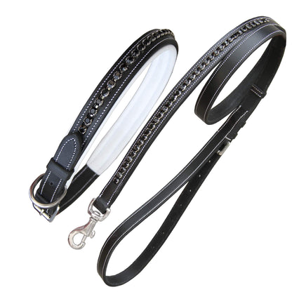 Bridles & Reins ExionPro Black Bling Dog Collar With Leash