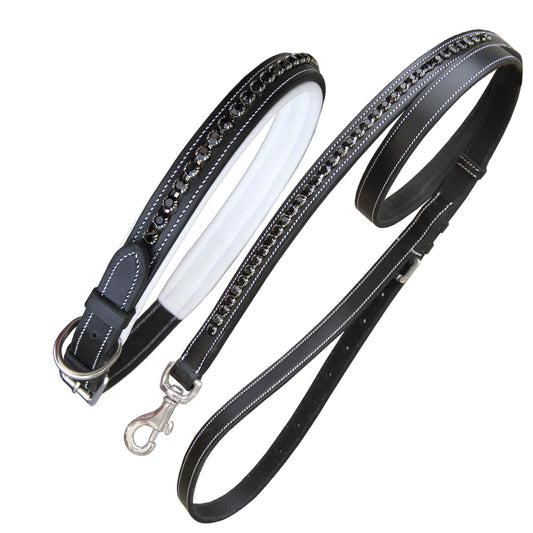 Bridles & Reins ExionPro Black Bling Dog Collar With Leash