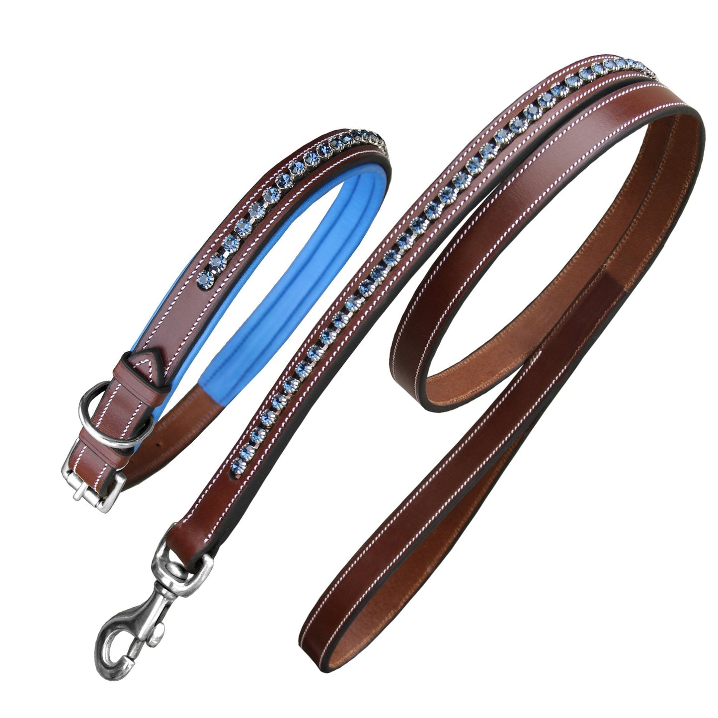 Bridles & Reins ExionPro Dark Blue Bling Dog Collar With Leash