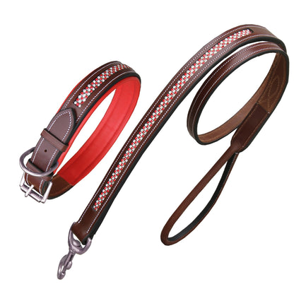 Bridles & Reins ExionPro Red Bling Padded Dog Collar With Dog Leash