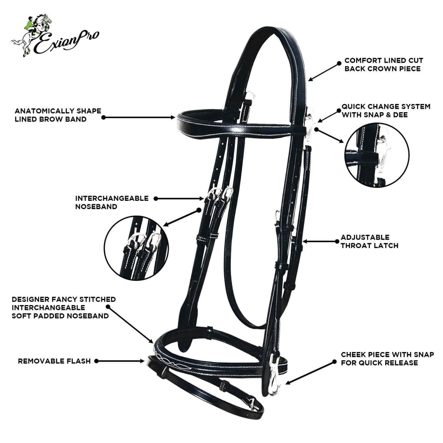Bridles & Reins ExionPro Quick Release Snaffle Jumping Bridle with Rubber Reins