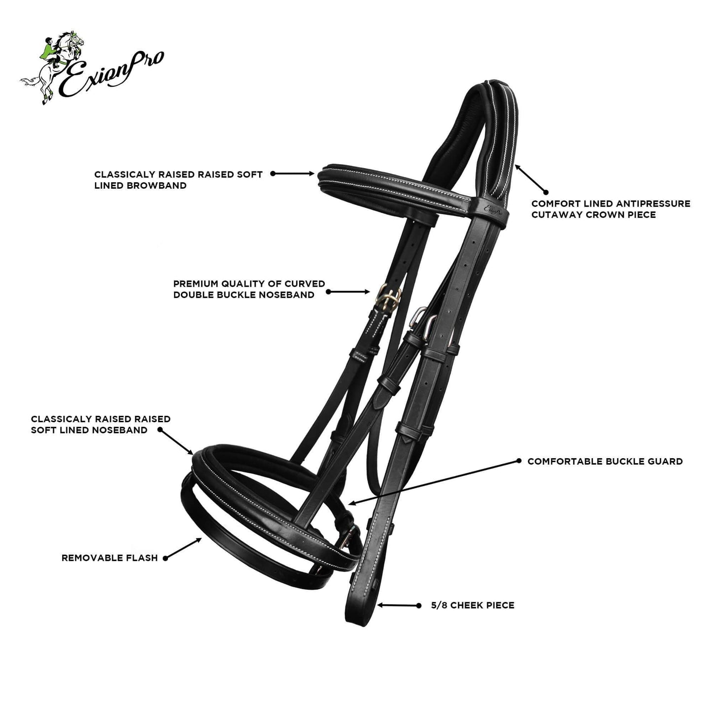 Bridles & Reins Replacement Crownpiece of ExionPro Pressure Relief Crown Raised Padded Jumping Bridle