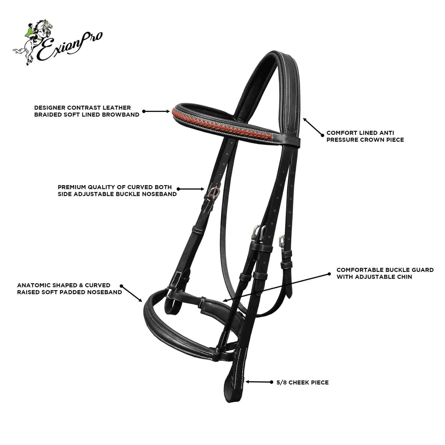 Bridles & Reins ExionPro Net Braided Browband & Dressage Bridle with Web Reins