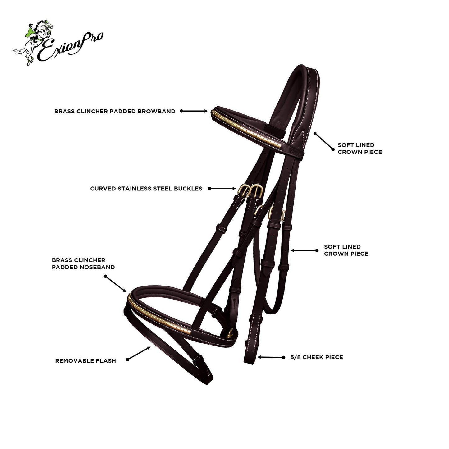 Bridles & Reins ExionPro SS / Brass Clincher Bridle With Flash and Reins