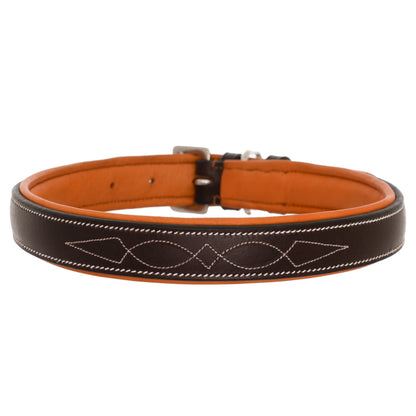 Bridles & Reins ExionPro Fancy Stitched Padded Leather Dog Collar - Conker Padding