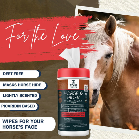 Zone Protects Horse & Rider Fly & Insect Repellent Wipes