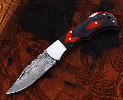 Texan Knives Personalized Damascus Steel Pocket Knife with Damascus Folding Knife - Custom Valentines Day Gift Knife for Husband