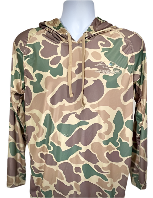 AF Waterfowl Green and Brown OSC Lightweight Performance Shirt with Hood and Flat Draw String