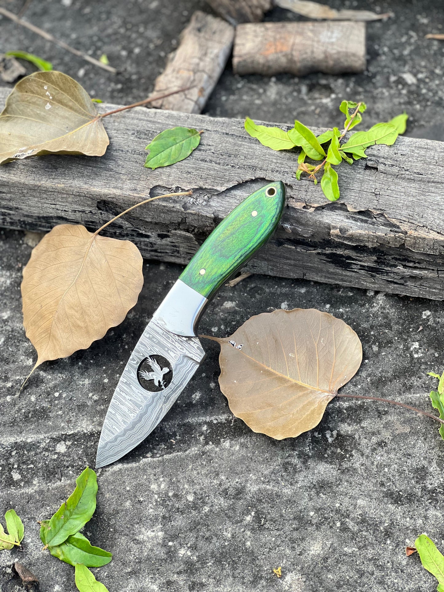 Texan Knives Skinner Knives – 8" Forged Damascus Steel Blade with Pakkawood/Wire Cut Handles & Leather Sheath