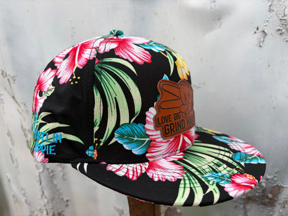 Hustlin Hippie PL Series 5 Panel Snapback Hat- FLORAL- “Love Big, Grind Hard” Patch