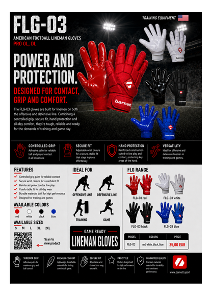 Barnett FLG-03 Blue Professional Linemen Football Gloves, OL, DL