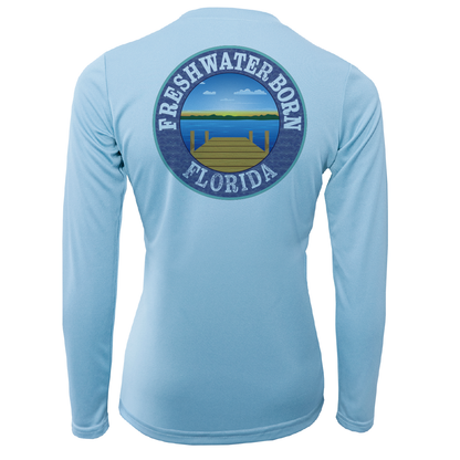 Saltwater Born Miami Orange and Green Freshwater Born Women's Long Sleeve UPF 50+ Dry-Fit Shirt