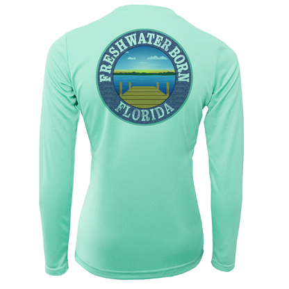 Saltwater Born USF Green and Gold Freshwater Born Women's Long Sleeve UPF 50+ Dry-Fit Shirt