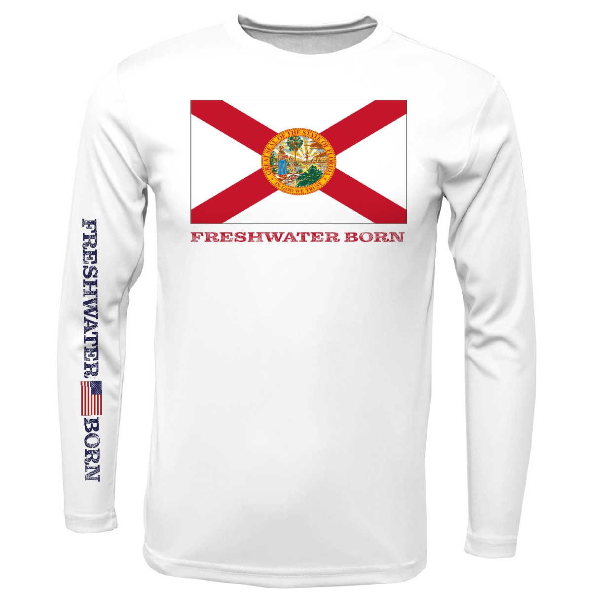 Saltwater Born Florida Flag Freshwater Born Men's Long Sleeve UPF 50+ Dry-Fit Shirt