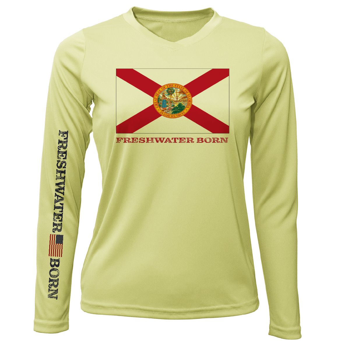 Saltwater Born Florida Flag Freshwater Born Women's Long Sleeve UPF 50+ Dry-Fit Shirt