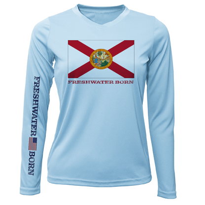 Saltwater Born Florida Flag Freshwater Born Women's Long Sleeve UPF 50+ Dry-Fit Shirt