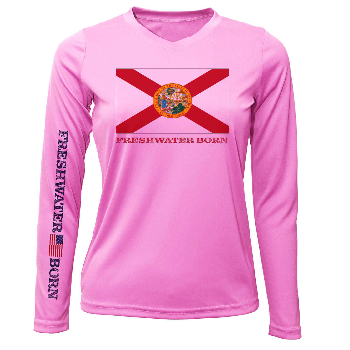 Saltwater Born Florida Flag Freshwater Born Women's Long Sleeve UPF 50+ Dry-Fit Shirt