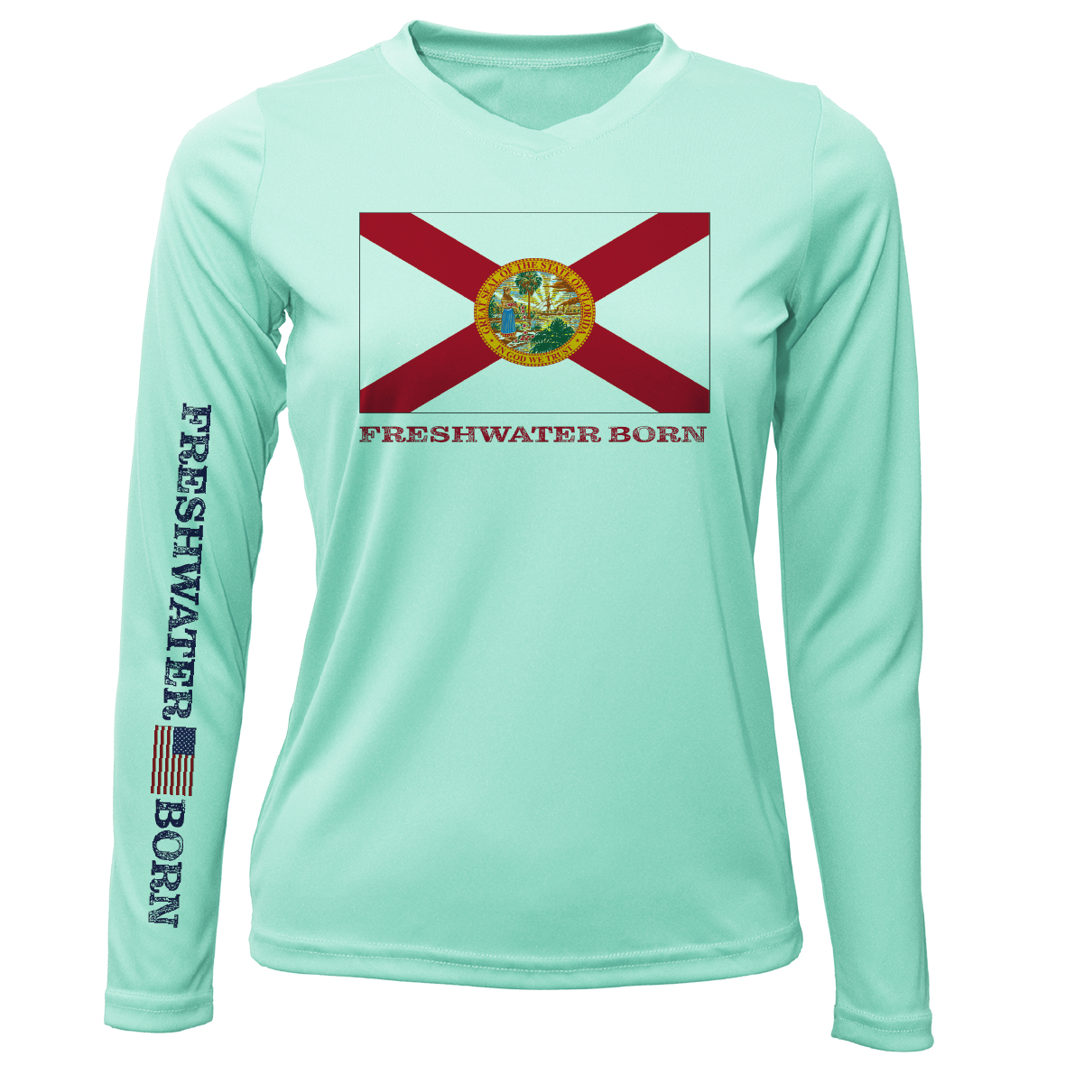 Saltwater Born Florida Flag Freshwater Born Women's Long Sleeve UPF 50+ Dry-Fit Shirt