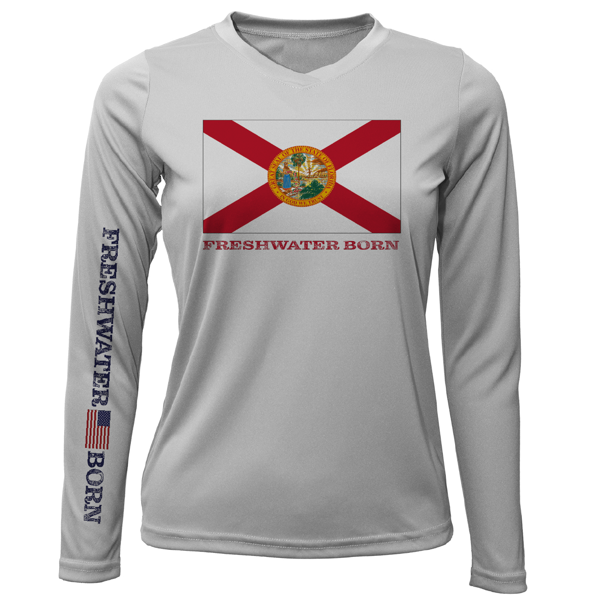 Saltwater Born Florida Flag Freshwater Born Women's Long Sleeve UPF 50+ Dry-Fit Shirt