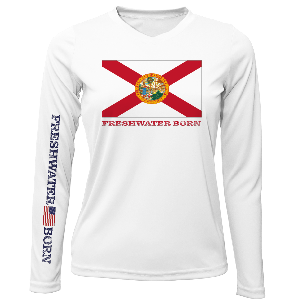 Saltwater Born Florida Flag Freshwater Born Women's Long Sleeve UPF 50+ Dry-Fit Shirt