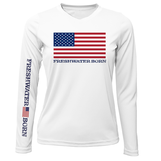 Saltwater Born Michigan USA Freshwater Born Women's Long Sleeve UPF 50+ Dry-Fit Shirt