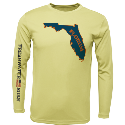 Saltwater Born Orange and Blue Freshwater Born Men's Long Sleeve UPF 50+ Dry-Fit Shirt