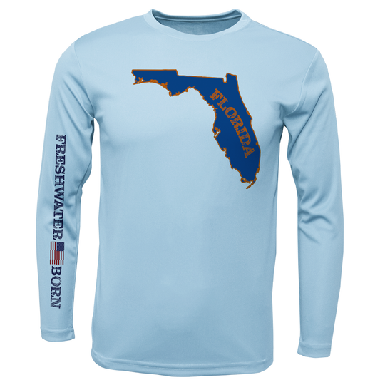 Saltwater Born Orange and Blue Freshwater Born Men's Long Sleeve UPF 50+ Dry-Fit Shirt