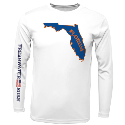UF Orange and Blue Freshwater Born Girl's Long Sleeve UPF 50+ Dry-Fit Shirt