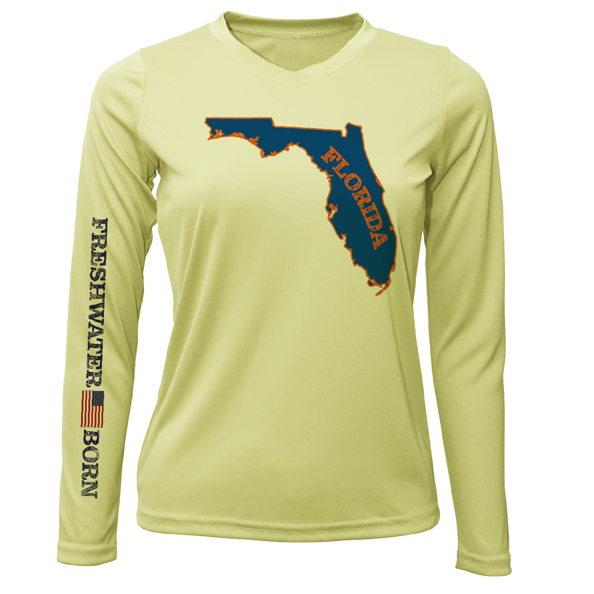 Saltwater Born Orange and Blue Freshwater Born Women's Long Sleeve UPF 50+ Dry-Fit Shirt