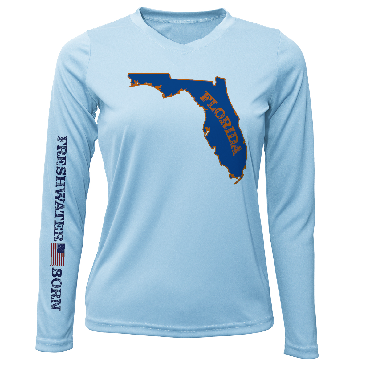 Saltwater Born Orange and Blue Freshwater Born Women's Long Sleeve UPF 50+ Dry-Fit Shirt