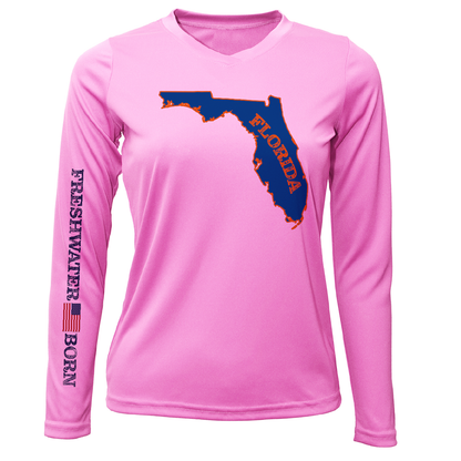 Saltwater Born Orange and Blue Freshwater Born Women's Long Sleeve UPF 50+ Dry-Fit Shirt
