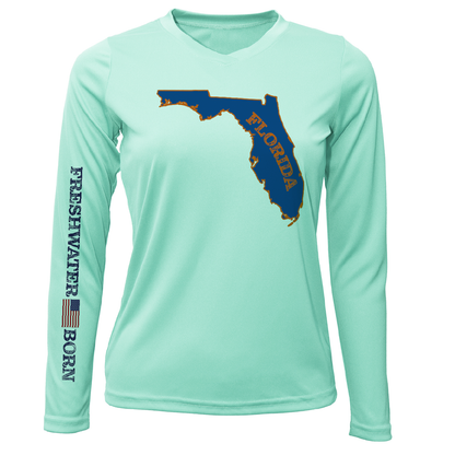 Saltwater Born Orange and Blue Freshwater Born Women's Long Sleeve UPF 50+ Dry-Fit Shirt