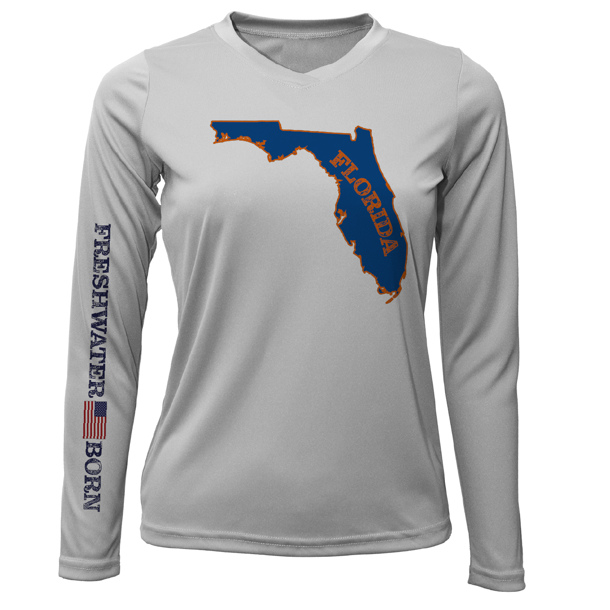 Saltwater Born Orange and Blue Freshwater Born Women's Long Sleeve UPF 50+ Dry-Fit Shirt