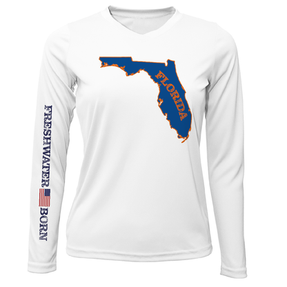 Saltwater Born Orange and Blue Freshwater Born Women's Long Sleeve UPF 50+ Dry-Fit Shirt
